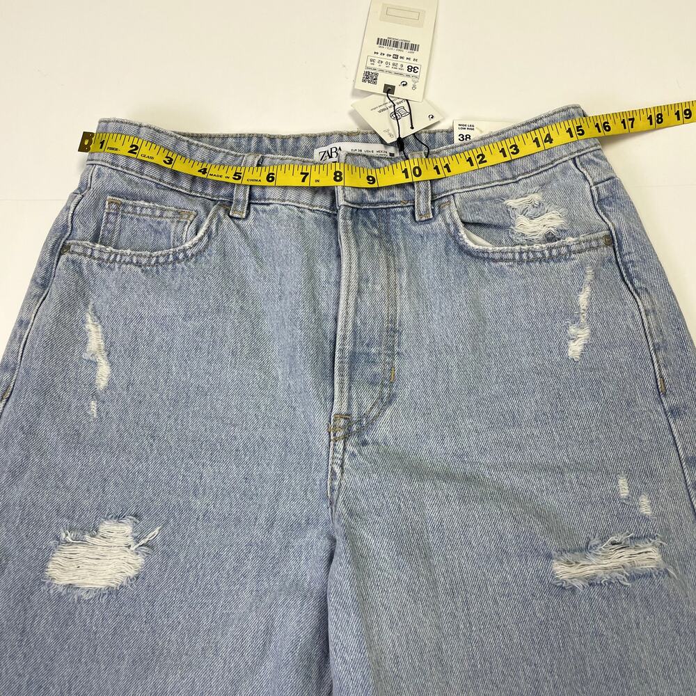 NEW ZARA Wide Leg Low Rise Jeans Size 6 Distressed - Picture 14 of 16
